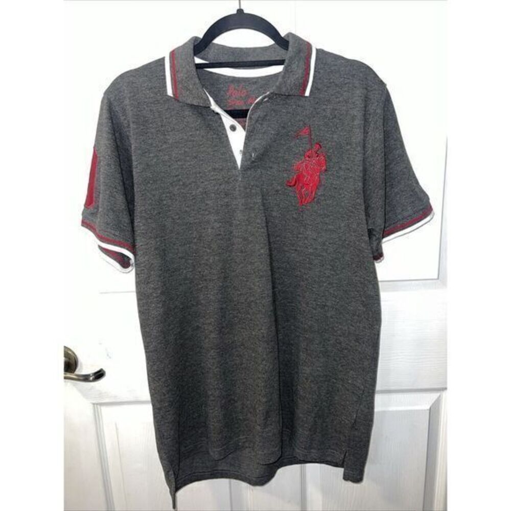 Polo "Franky Max" Men's Gray w/Red/White Edging‎ Polo Shirt, Size Medium